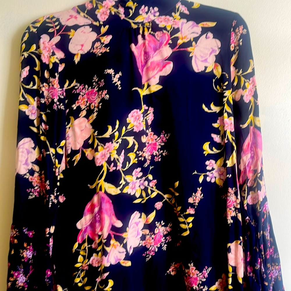 Free People Tate Top Womens Size M Tunic Mini Dress Floral Bell Sleeve Open Back